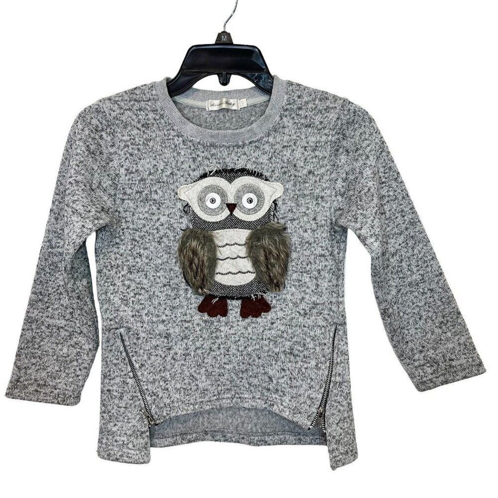 Aurora Baby OWL Sweater Girls Size‎ 140 (7-8) Novelty Grey Crewneck Pullover